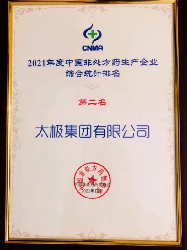 國藥太極藿香正氣口服液榮獲2021中國OTC品牌“中成藥·感冒暑濕類”第一名