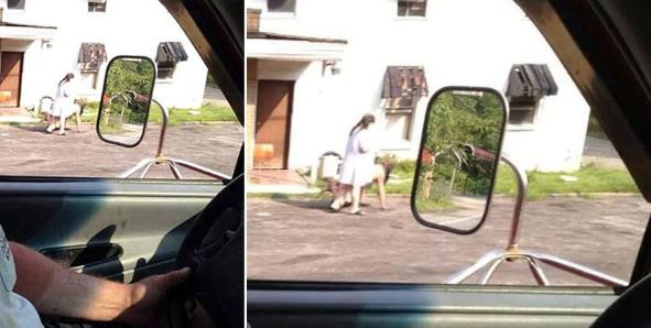 美國女子街頭用皮帶栓全裸男友“遛彎”