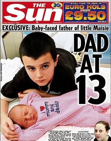 英國13歲小男孩艾爾菲·帕頓和15歲女友仙黛爾·斯迪德曼偷吃禁果