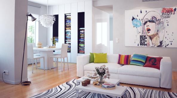 后現代風格40平米小戶型客廳抽象畫效果圖