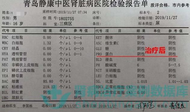 腎病綜合征小患者青島靜康中醫腎病醫院治療后病情改善